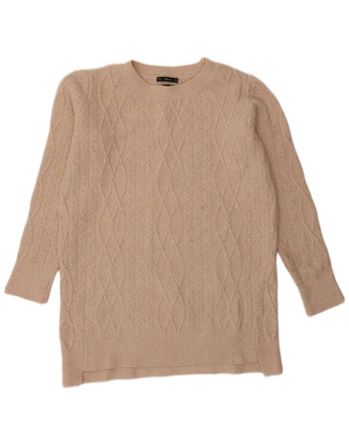 Zara Dame Longline Jumper Sweater UK 14 Medium Beige