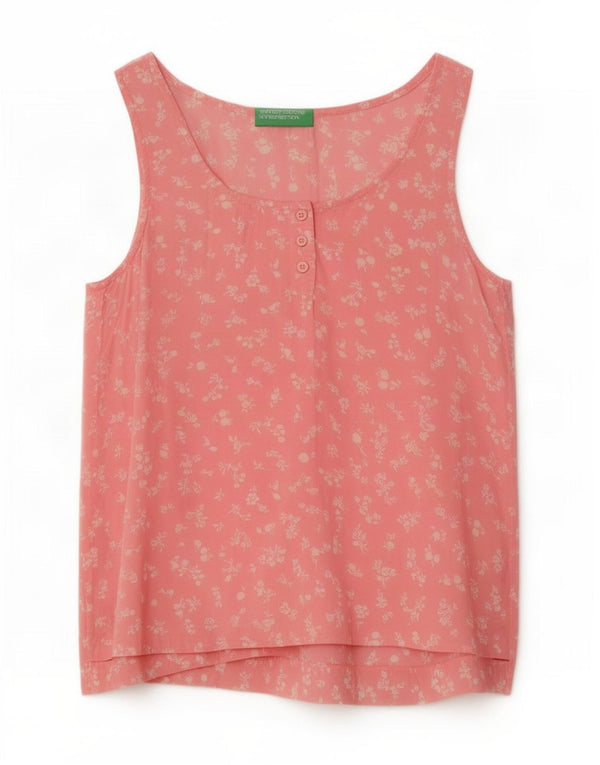 Benetton Dame Ærmeløs Oversized bluse Top UK 6 XS Pink Floral Modal