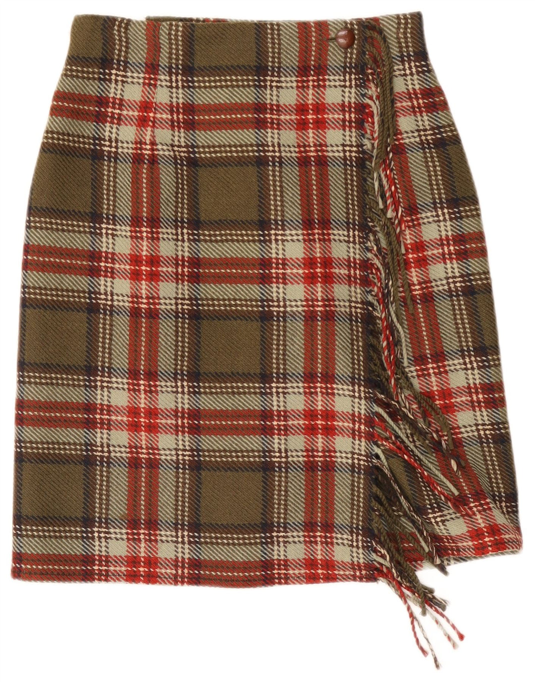 Daniel Hechter Kvinder Wrap Nederdel UK 10 Small W27 Khaki Plaid Wool