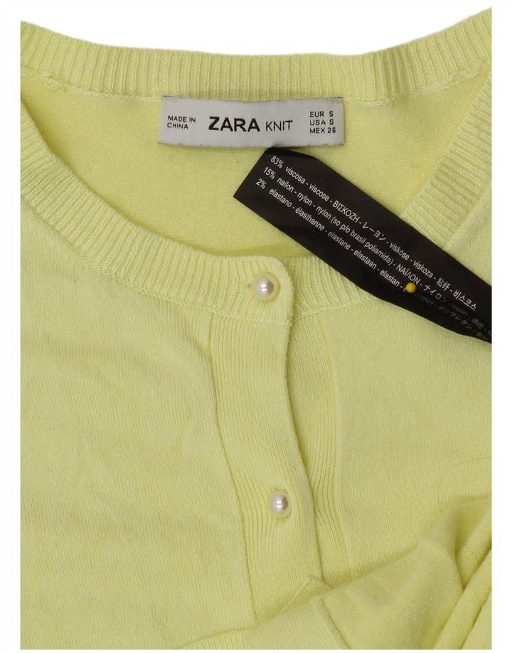 Zara Dame Cardigan Sweater UK 10 Small Yellow Viscose