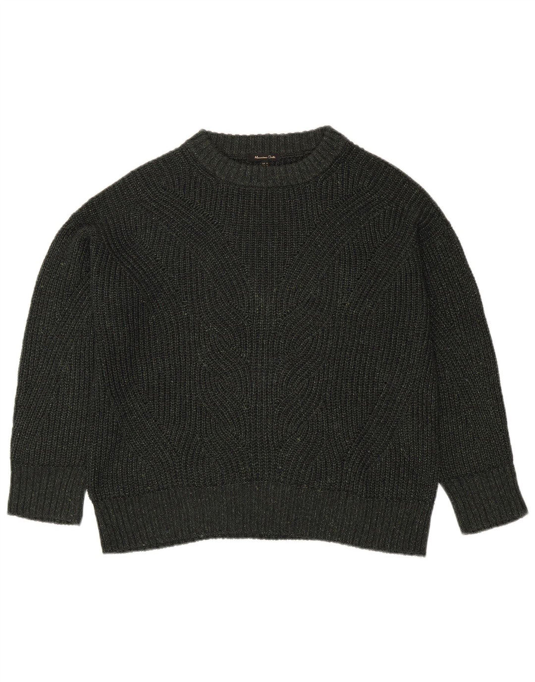 Massimo Dutti Dame Oversized Crew Neck Jumper Sweater UK 14 Medium Khaki