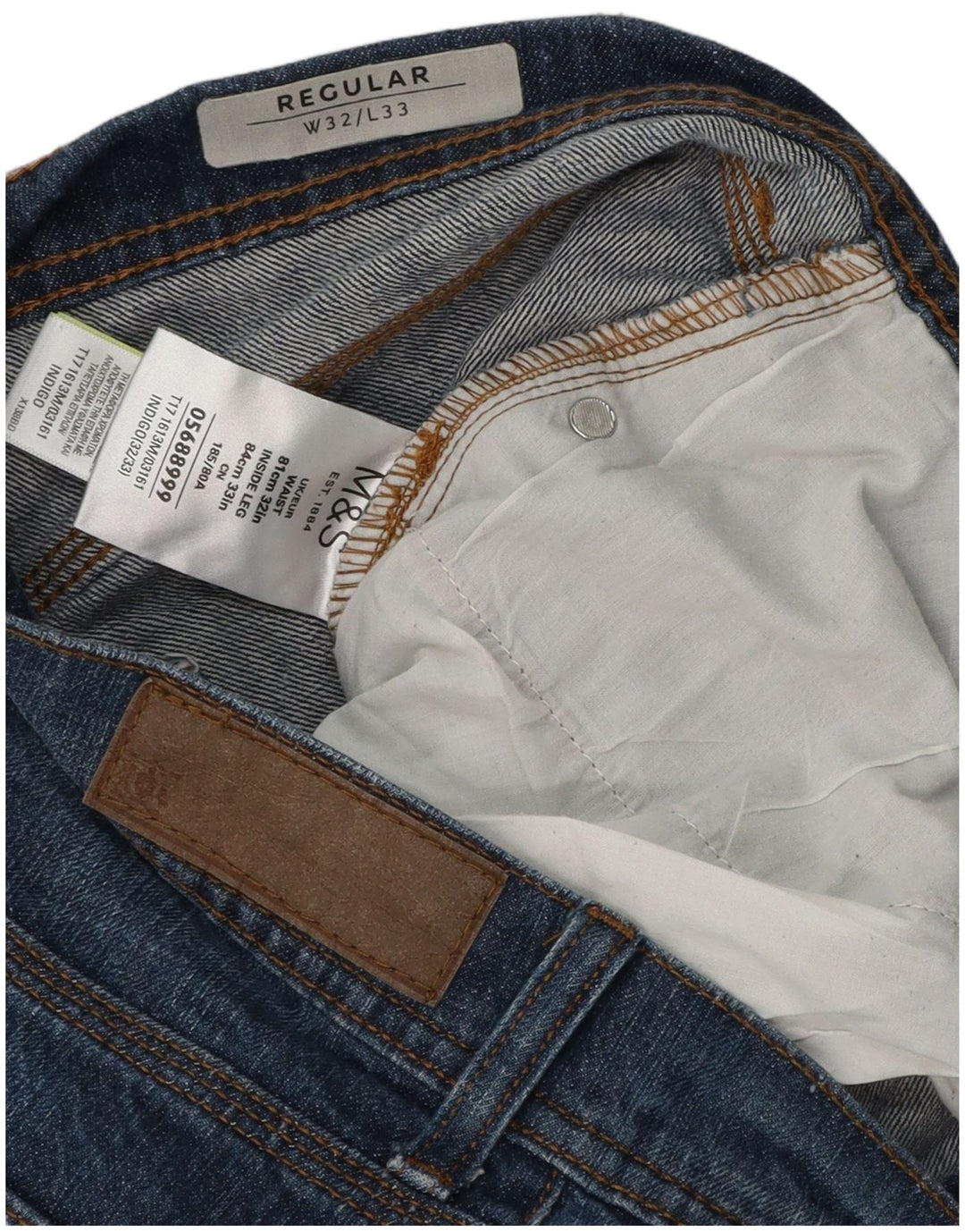 Marks & Spencer Herre Regular Straight Jeans W32 L33 Blå Bomuld