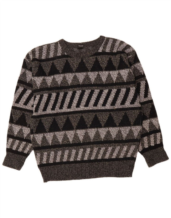 Vintage Herre Crew Neck Jumper Sweater IT 52 Stor Grå Geometrisk