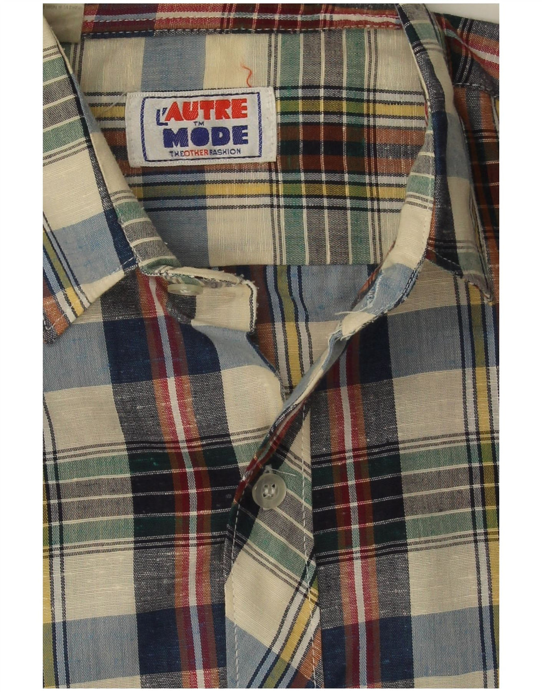 Vintage kortærmet herreskjorte medium flerfarvet plaid