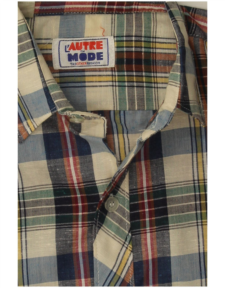 Vintage kortærmet herreskjorte medium flerfarvet plaid