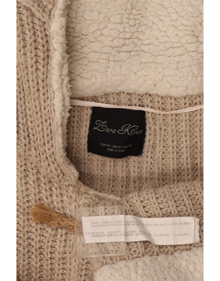 Zara sweater med hætte til kvinder UK 14 Medium Beige Polyester