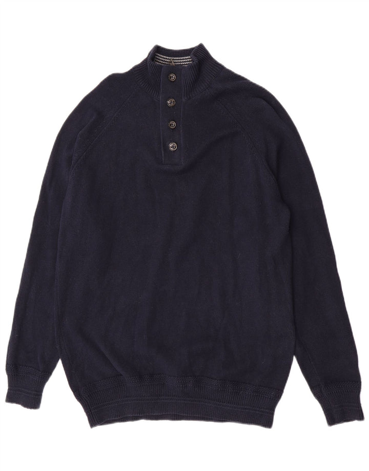 Marks & Spencer Herre Button Neck Jumper Sweater Medium Navy Blue