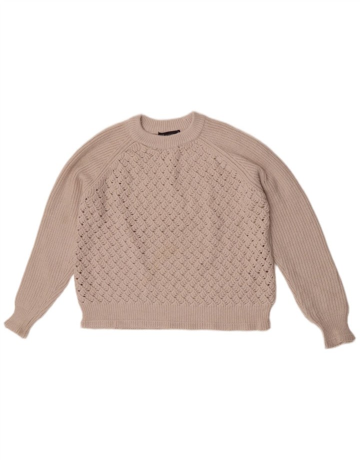 Marks & Spencer Dame Crop Crew Neck Jumper Sweater UK 14 Medium Beige