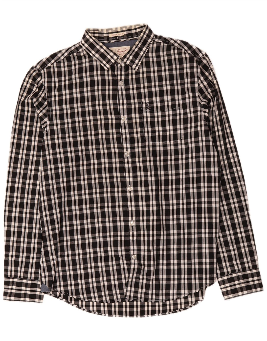 Penguin Heritage Slim Fit Skjorte Stor sort ternet bomuld