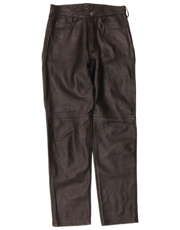 Vintage lige læderbukser til kvinder UK 14 Large W30 L30 Sort