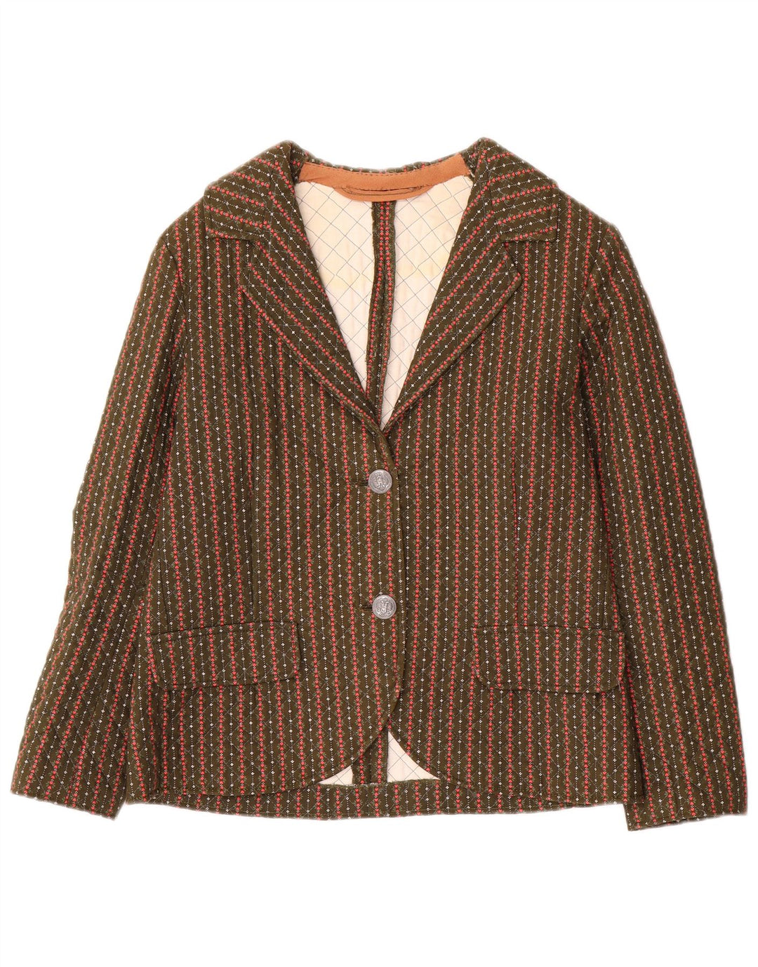 Vintage Dame 2 Button Blazer Jacket UK 8 Small Khaki Striped