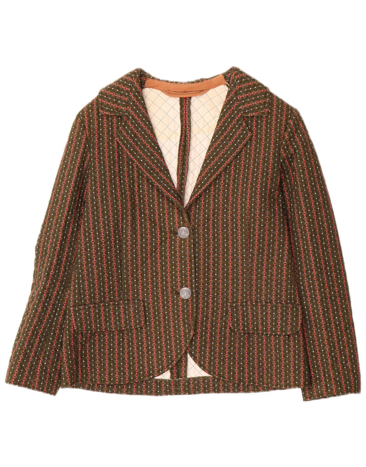 Vintage Dame 2 Button Blazer Jacket UK 8 Small Khaki Striped