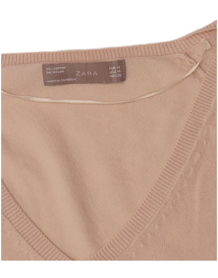 Zara Dame V-hals sweater UK 12 Medium Pink Bomuld