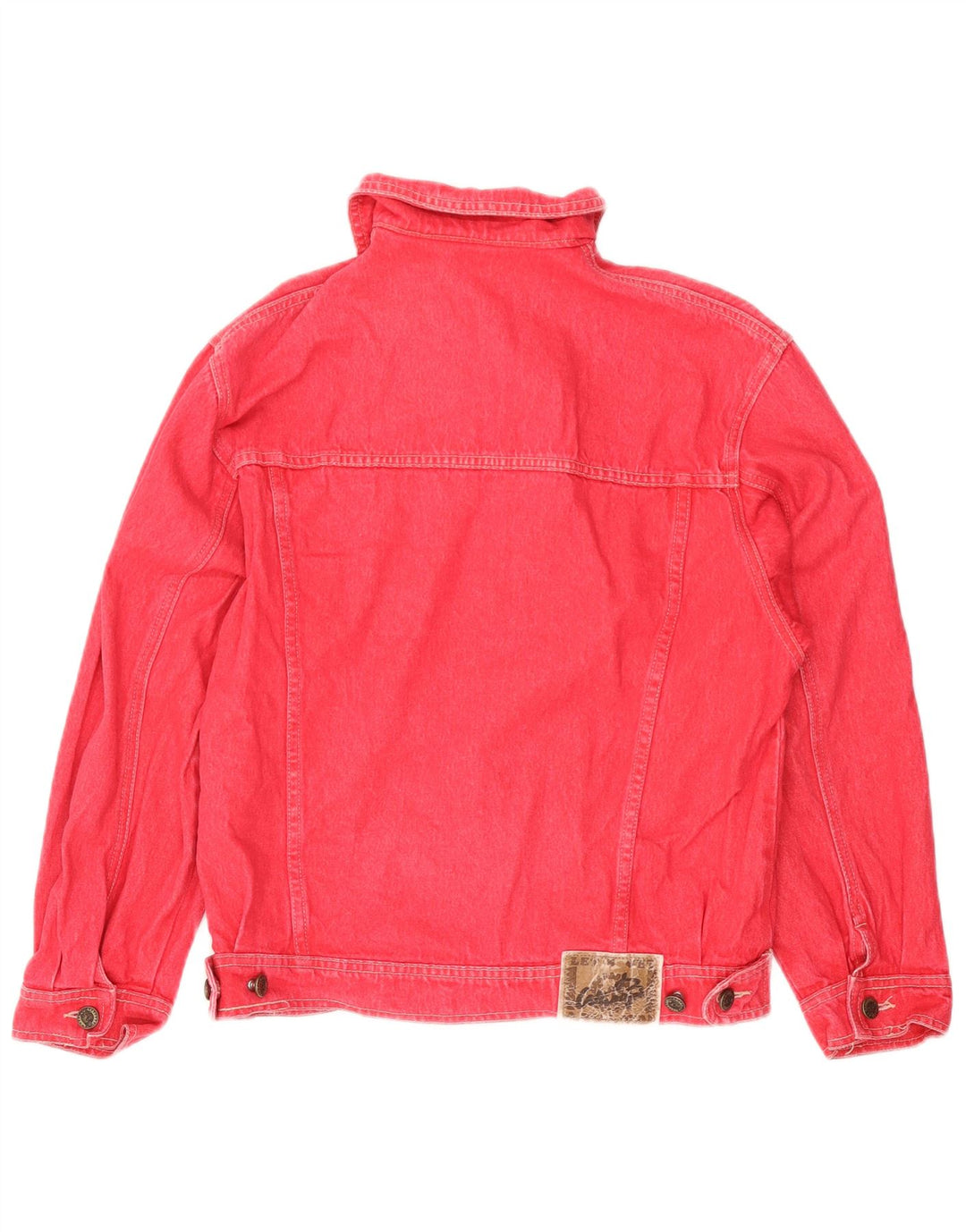 VINTAGE Dame denimjakke UK 14 Medium Rød Bomuld
