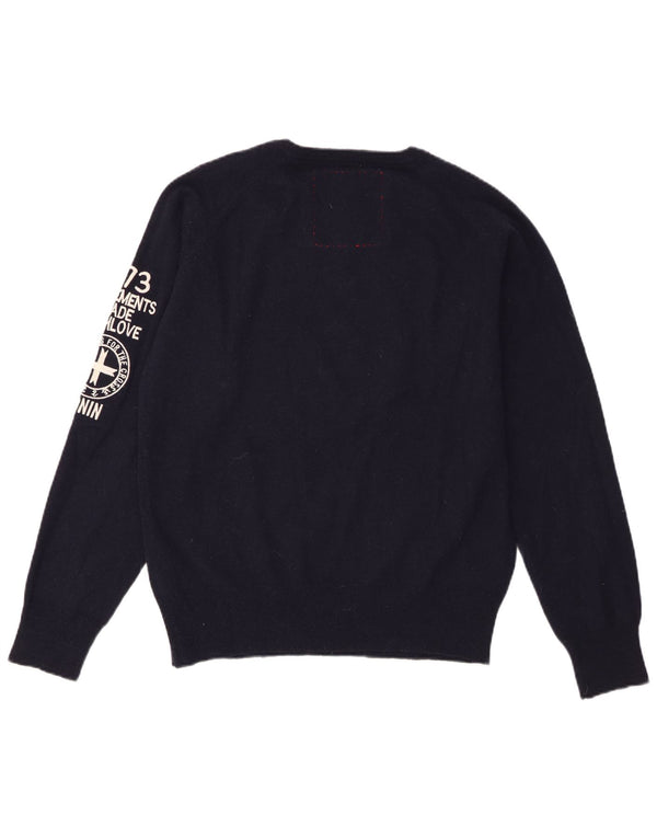 Zu Elements Herre grafisk V-hals sweater XL marineblå geometrisk uld