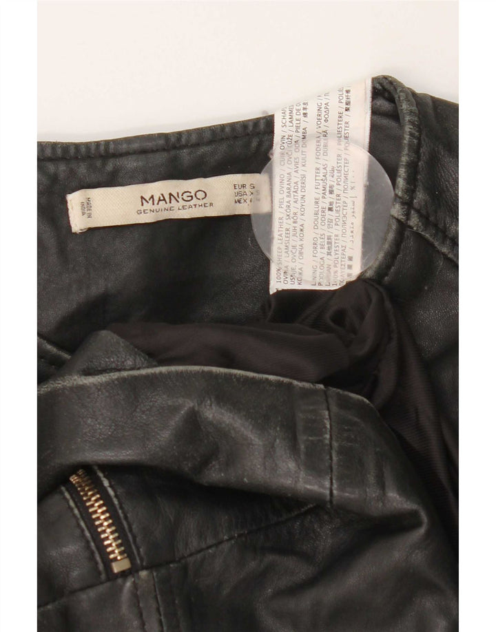 Mango Womens Crop Læderjakke UK 10 Small Black