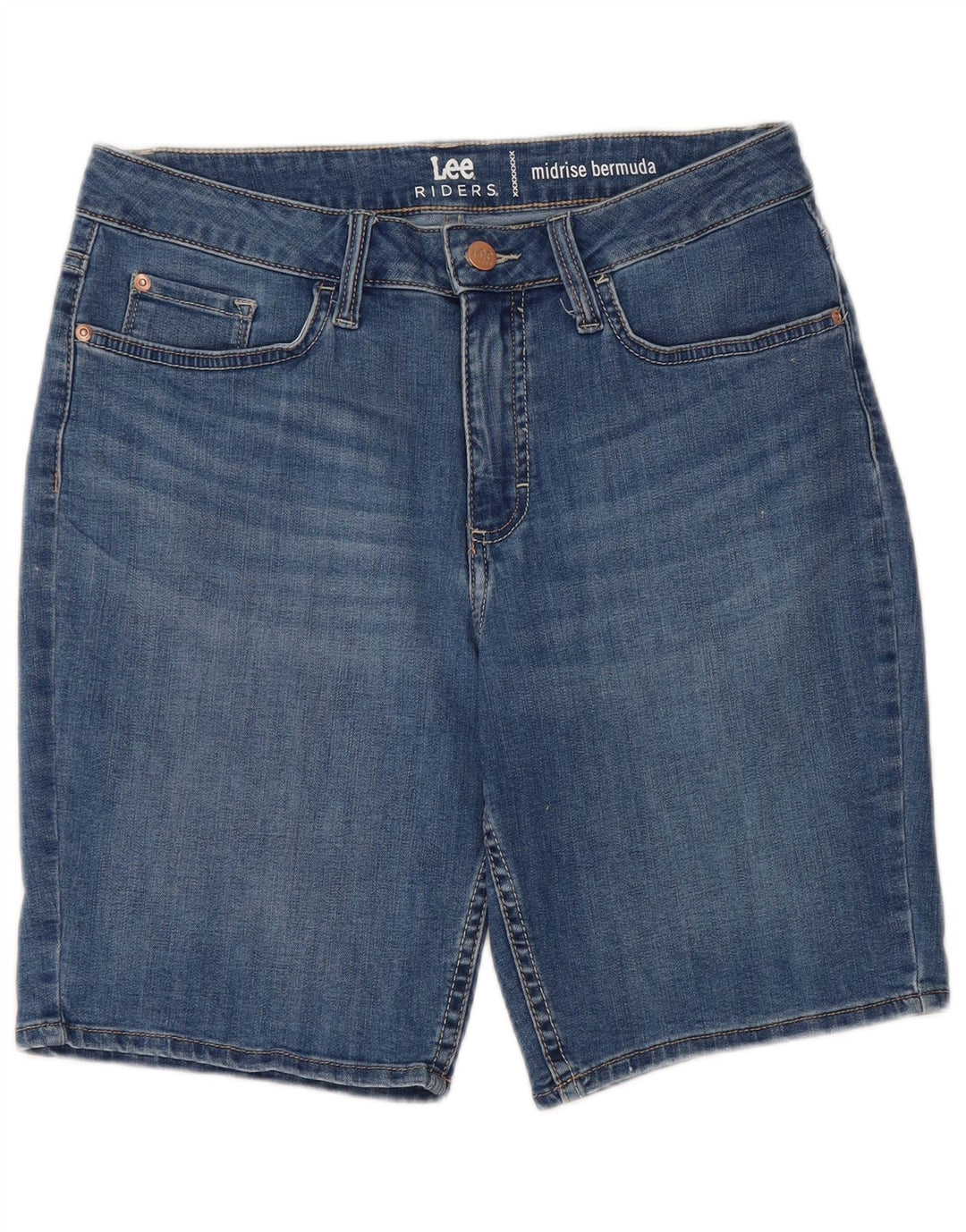 LEE Womens Riders Mid Rise Bermuda Denim Shorts US 10 Large W30 Blue
