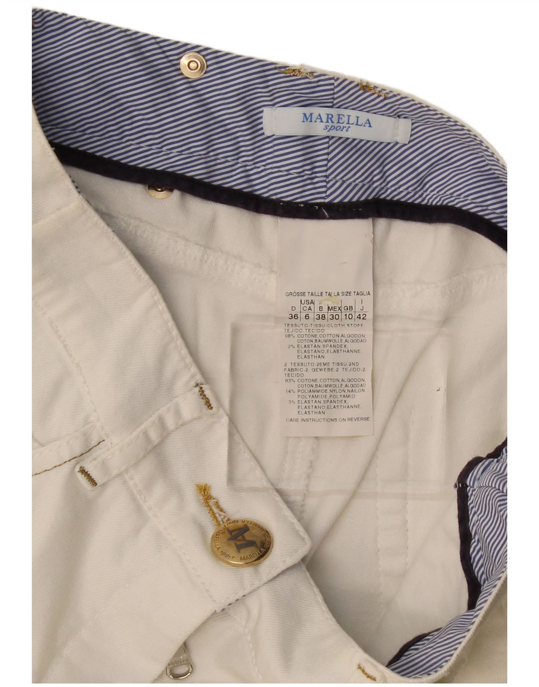 Marella Dame Denim Nederdel UK 10 Small W30 White Bomuld
