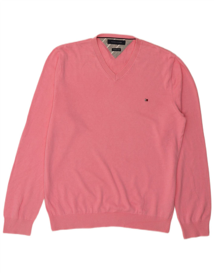 Tommy Hilfiger Herre V-hals sweater Medium Pink Bomuld
