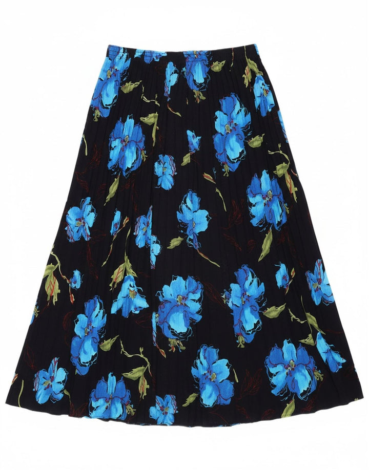 VINTAGE Womens Pleated A-Line Skirt W30 Medium Black Floral