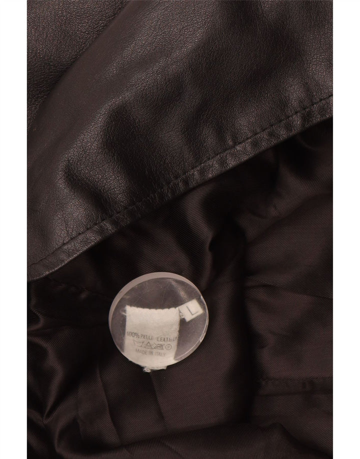 Vintage Dame Longline Læder Gilet UK 16 Large Black Læder