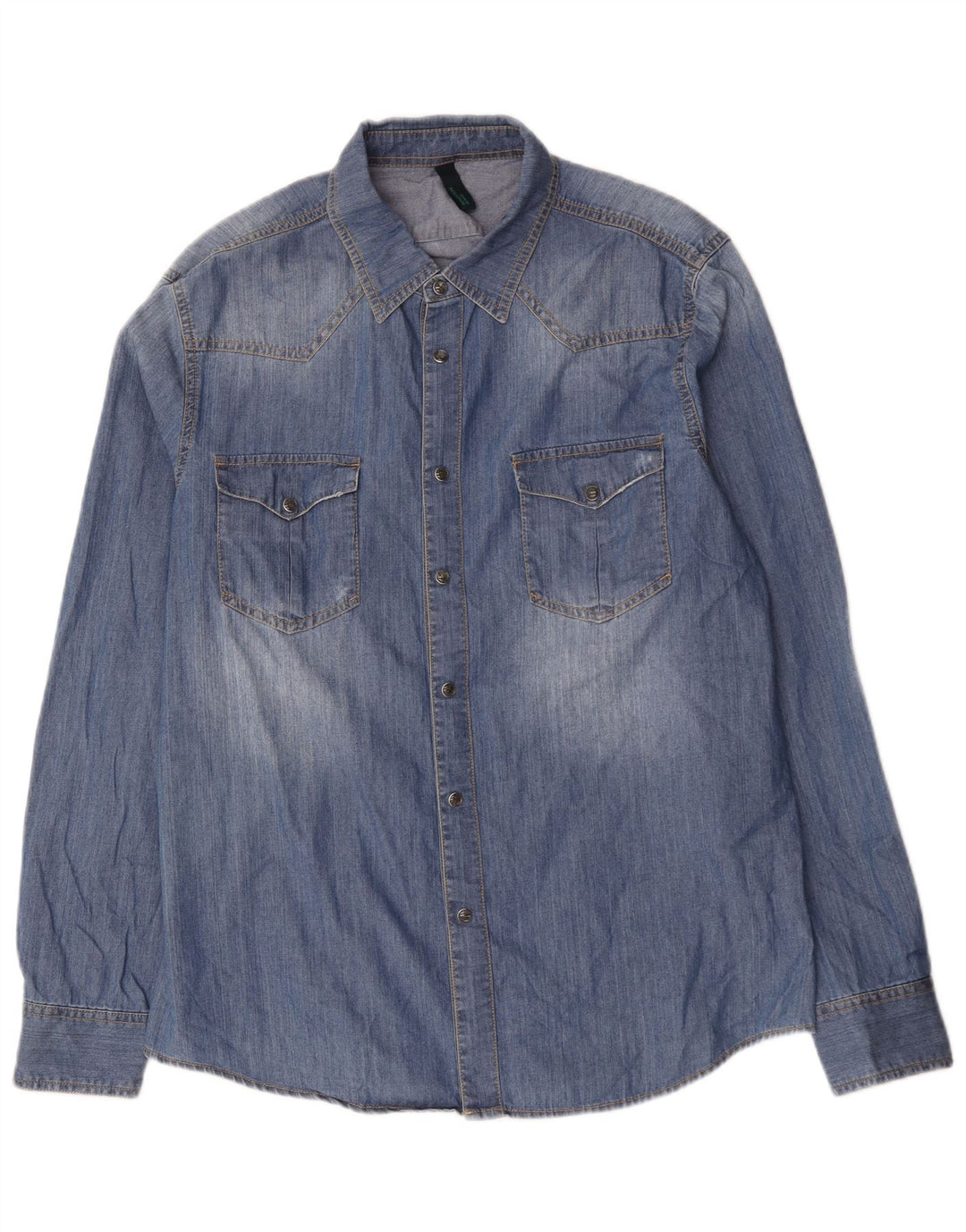 BENETTON Denimskjorte til mænd XL Blå bomuld