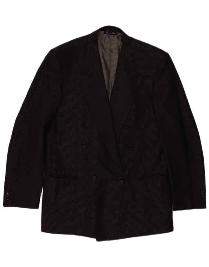 Pal Zileri Herre Double Breasted Blazer Jacket IT 48 Medium Sort Ternet Silke