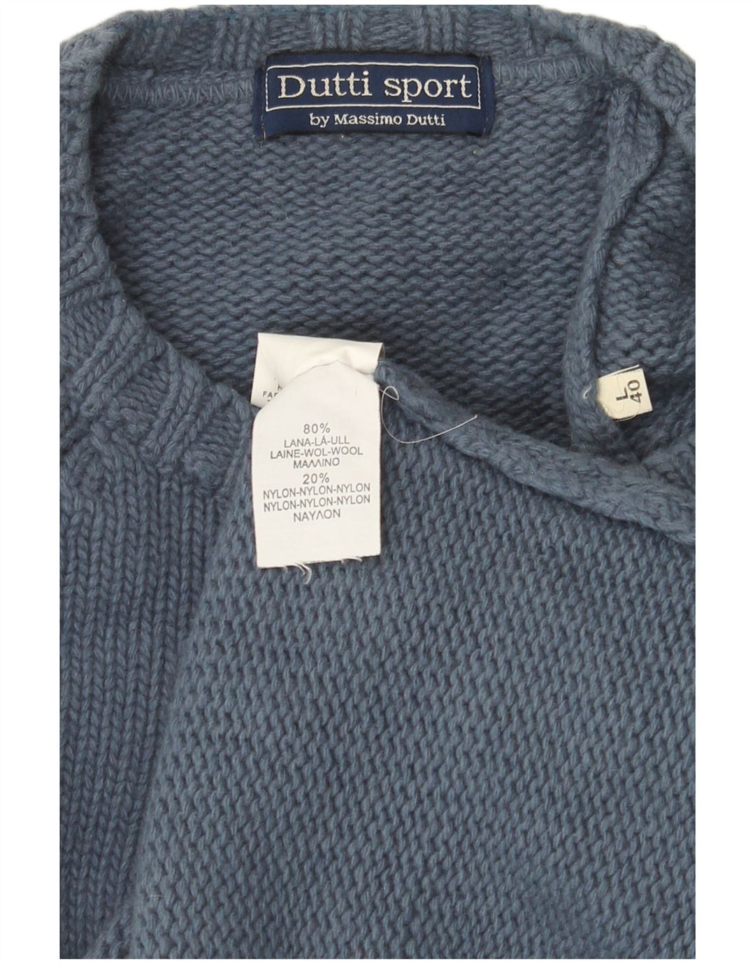 Massimo Dutti Herre Crew Neck Jumper Sweater Large Blue Fair Isle Wool