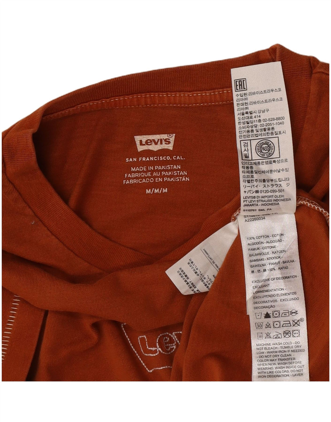 Levi's Dame T-Shirt Top UK 14 Medium Orange Bomuld
