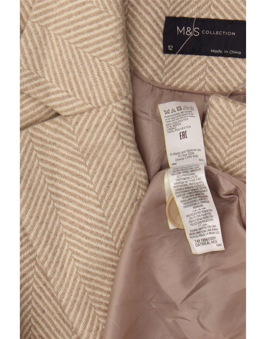 Marks & Spencer Dameoverfrakke UK 12 Medium Beige Sildebenspolyester