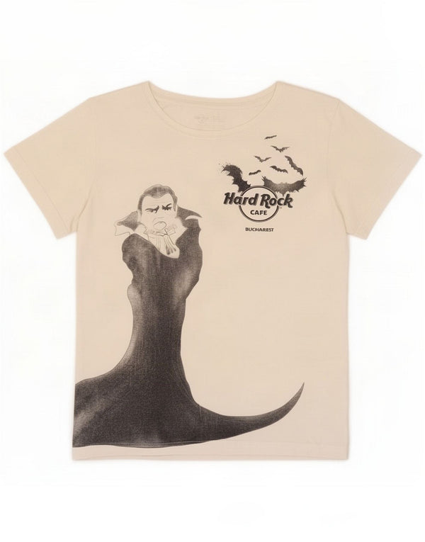 Hard Rock Cafe Kvinder Bukarest Grafisk T-Shirt Top UK 12 Medium White