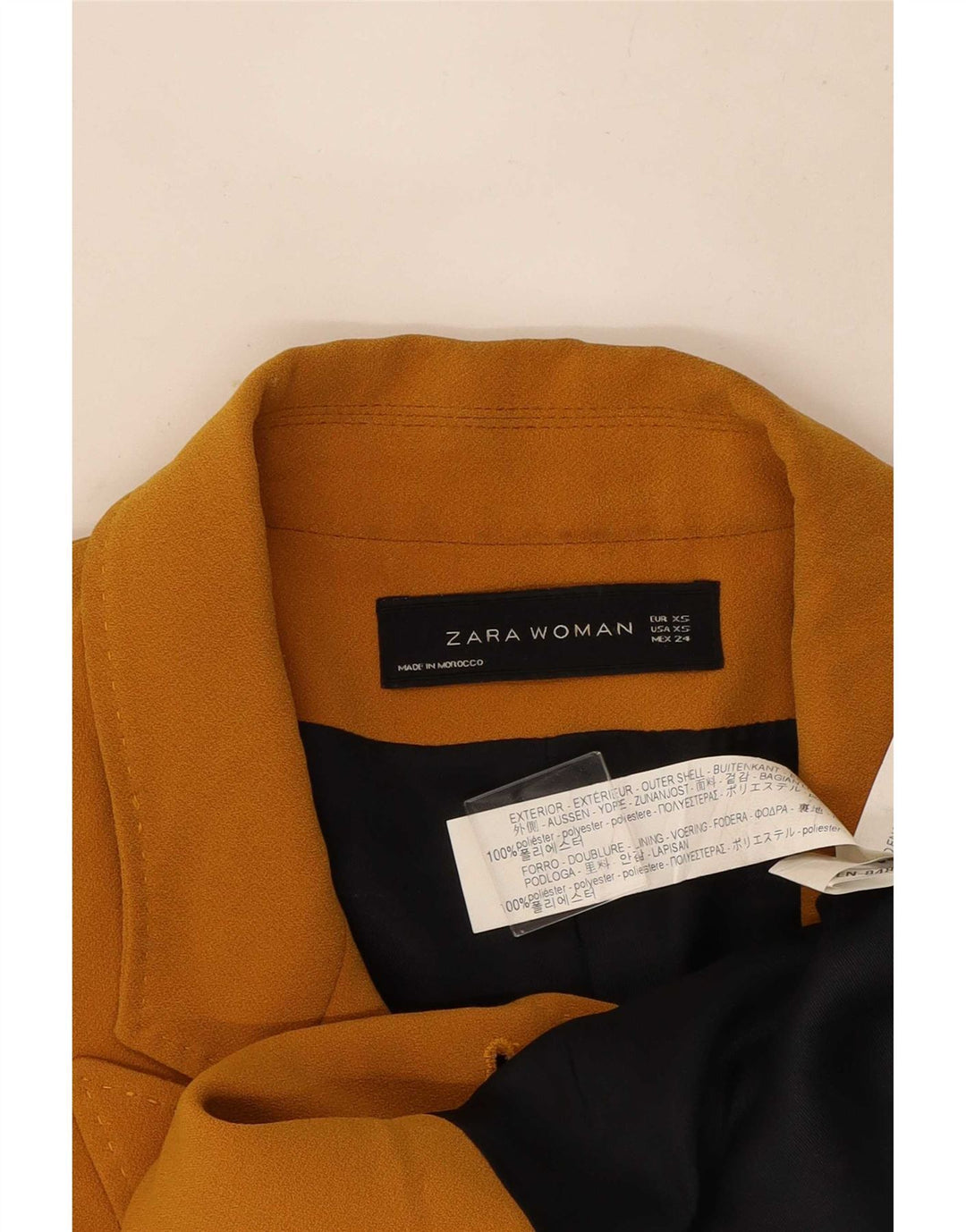 Zara Dame Oversized Dobbeltradet Frakke UK 6 XS Gul Polyester