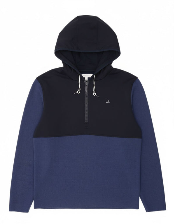Calvin Klein Herre Golf Zip Neck Hoodie Jumper Large Navy Blue Colourblock
