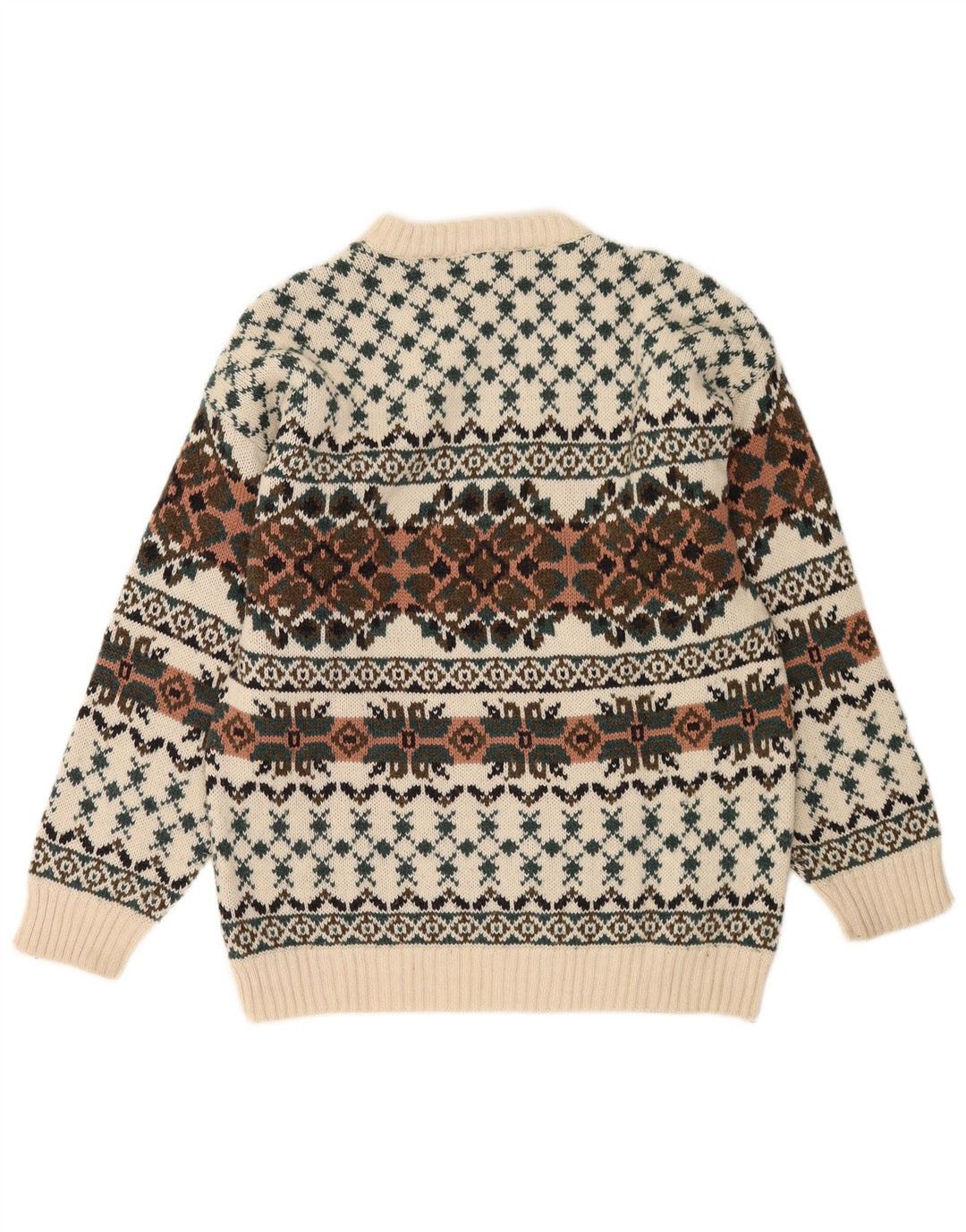 Vintage Herre Crew Neck Jumper Sweater IT 50 Medium White Fair Isle Wool
