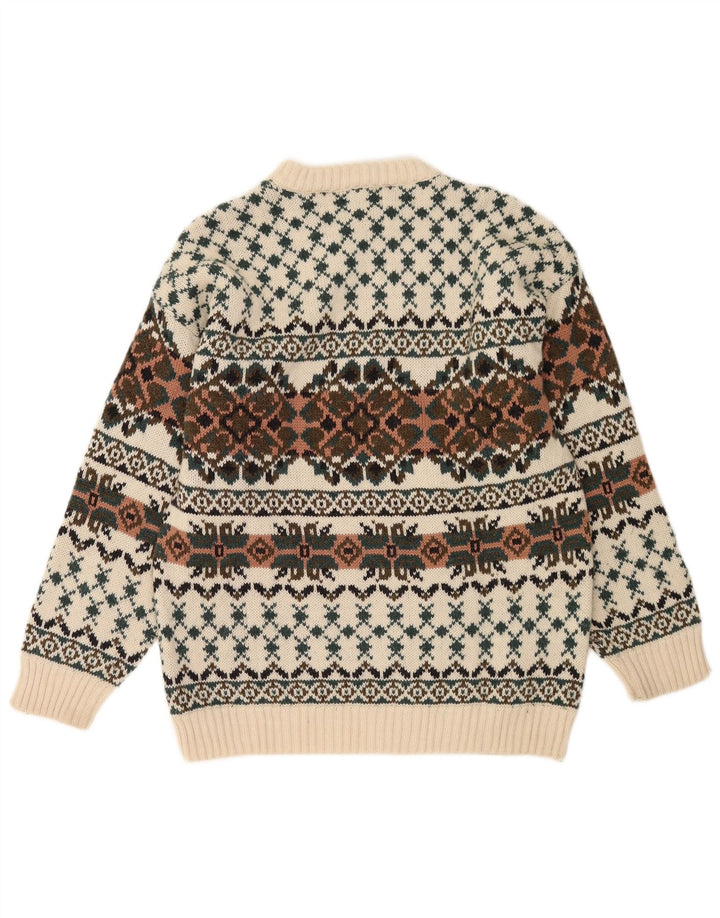 Vintage Herre Crew Neck Jumper Sweater IT 50 Medium White Fair Isle Wool