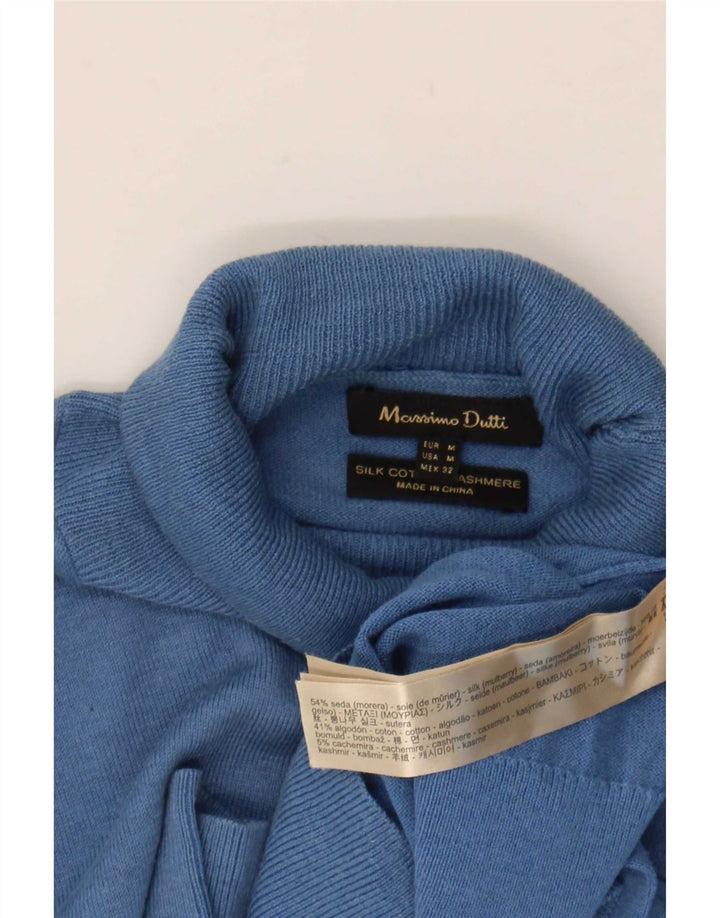 Massimo Dutti Dame Roll Neck Jumper Sweater UK 14 Medium Blue Silk