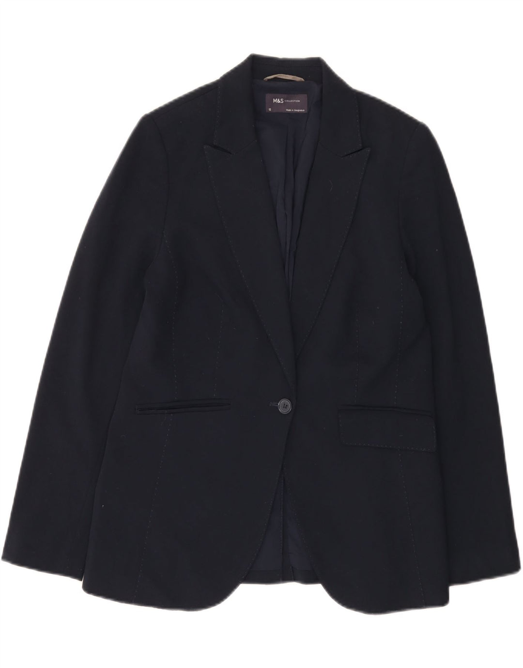 Marks & Spencer Dame 1-knaps blazerjakke UK 12 Medium Navy Blue