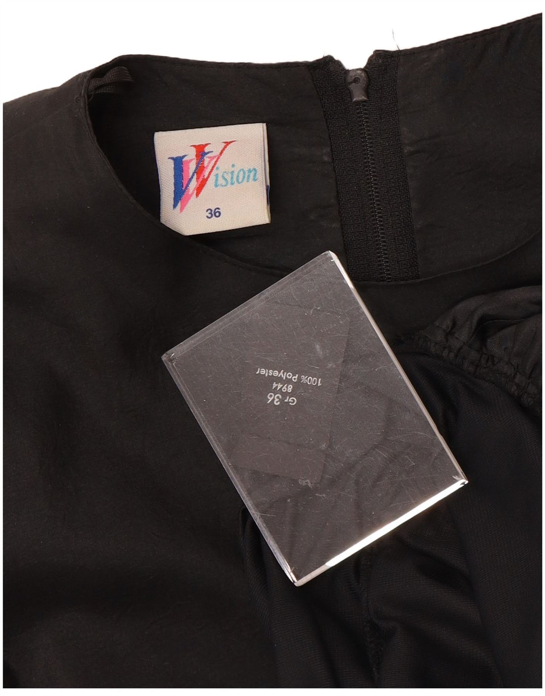 VINTAGE Langærmet trindelt kjole til kvinder EU 36 Lille sort polyester