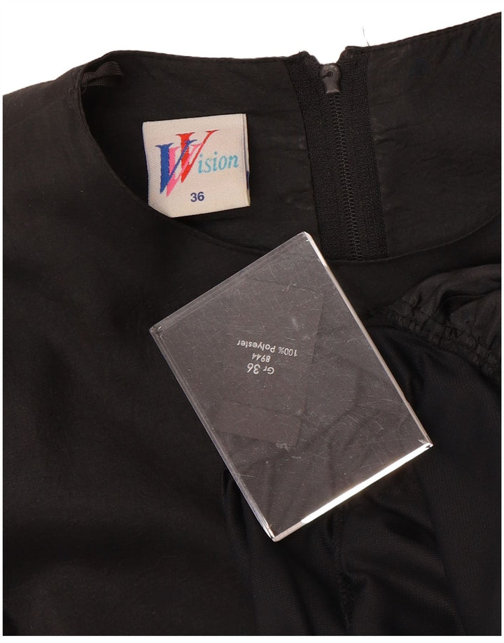 VINTAGE Langærmet trindelt kjole til kvinder EU 36 Lille sort polyester