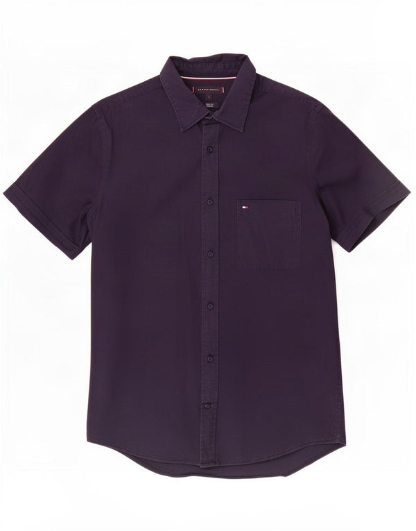 Tommy Hilfiger Mens Short Sleeve Slim Fit Shirt Medium Navy Blue Cotton