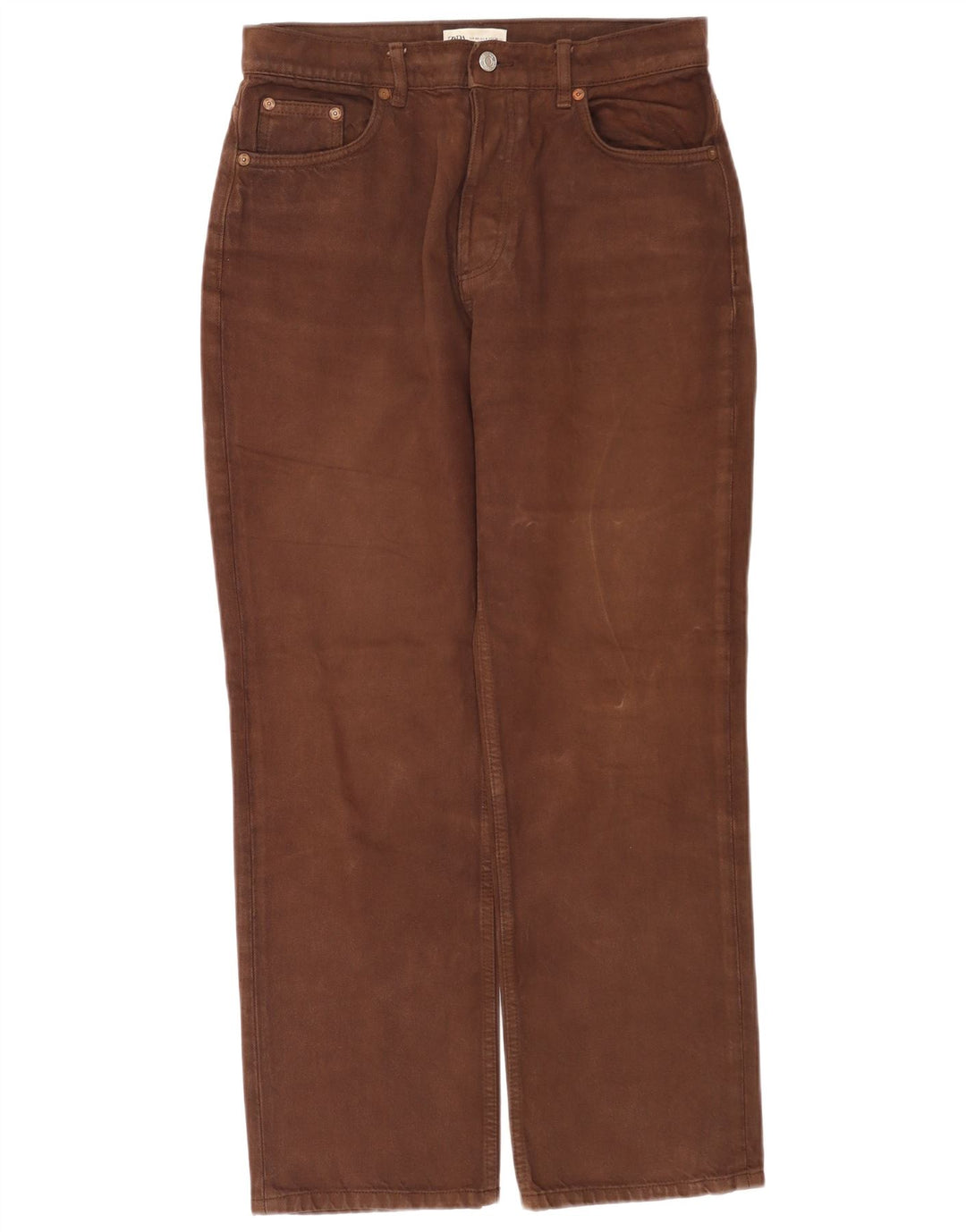 Zara Dame Højtaljede Straight Jeans EU 40 Medium W30 L28 Brun