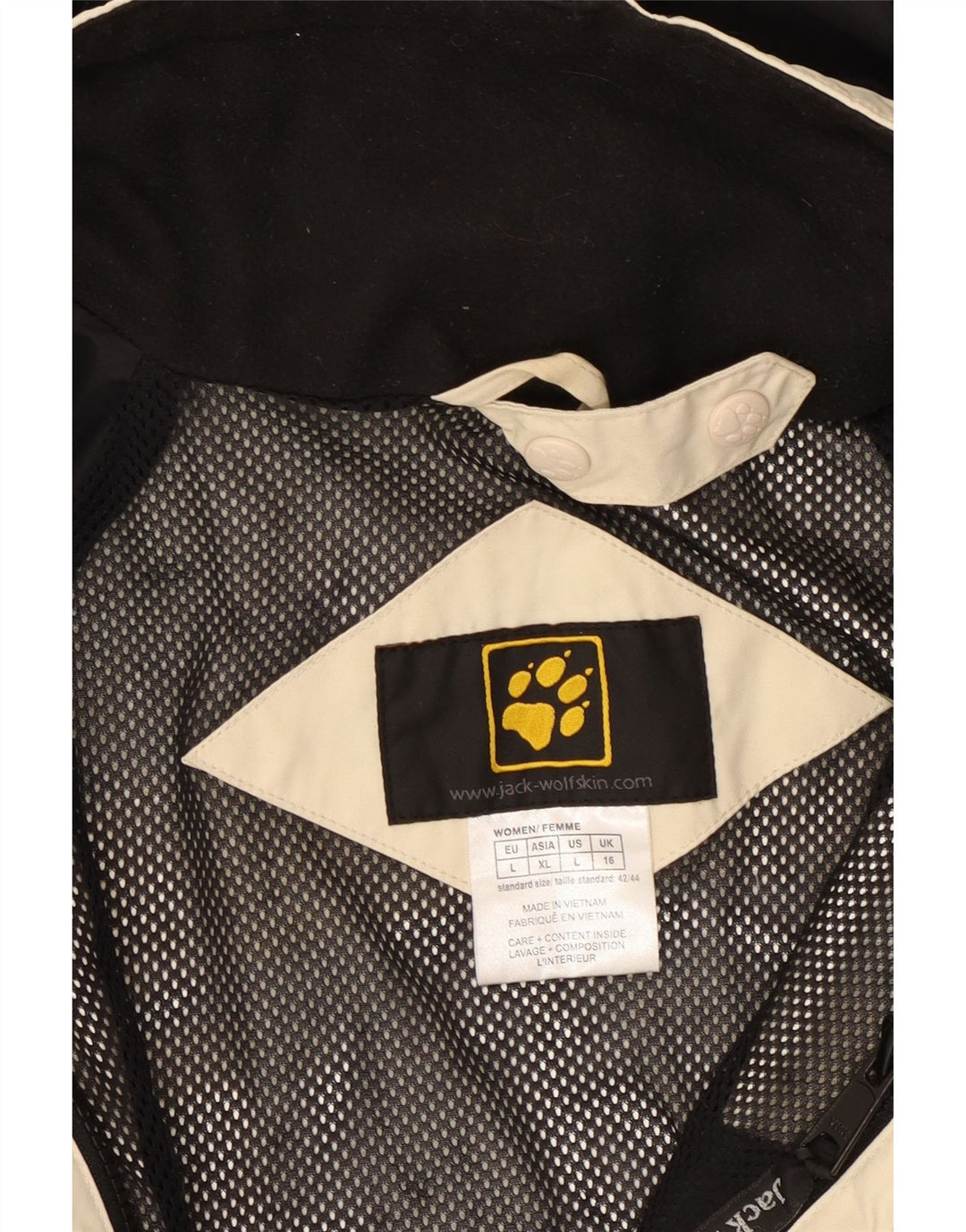 JACK WOLFSKIN Regnjakke med hætte til kvinder UK 16 Stor Beige Colourblock