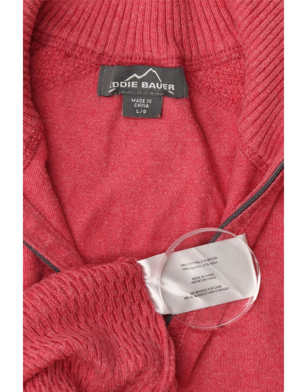 EDDIE BAUER Dame sweater med lynlås i halsen UK 16 Stor Pink Bomuld