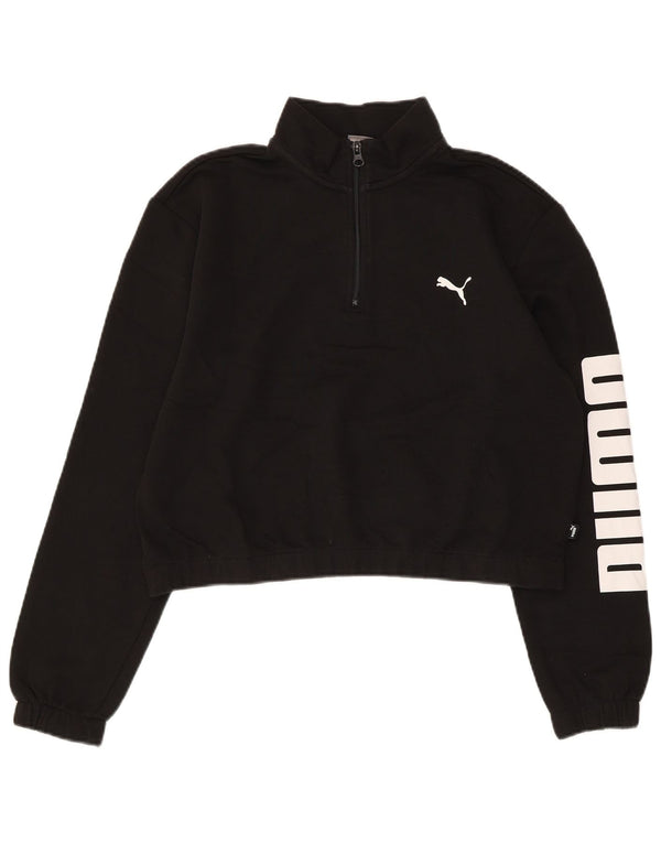 Puma Dame Grafisk Zip Neck Sweatshirt Jumper UK 16 Stor sort bomuld