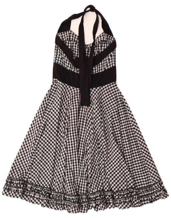 HELL BUNNY Dame Halter Dress UK 8 Small Black Gingham Cotton