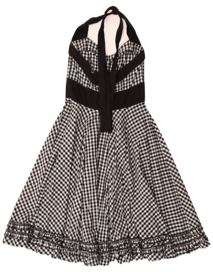 HELL BUNNY Dame Halter Dress UK 8 Small Black Gingham Cotton