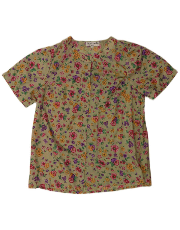 Vintage kvinders kortærmet skjortebluse UK 16 Large Green Floral