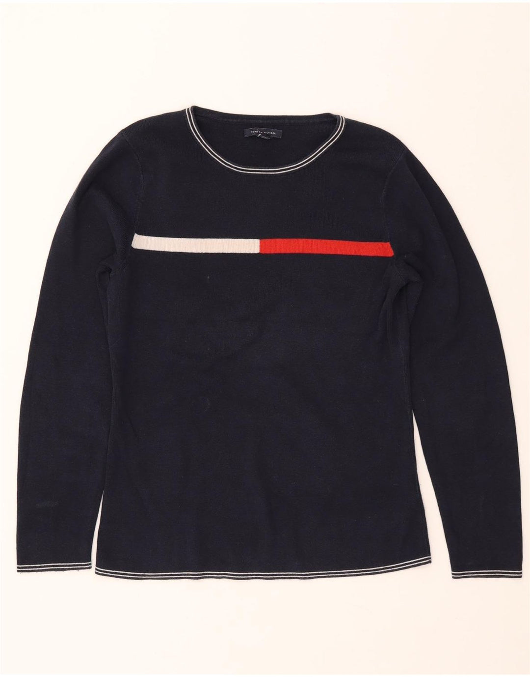 TOMMY HILFIGER Dame Boat Neck Jumper Sweater UK 14 Large Navy Blue