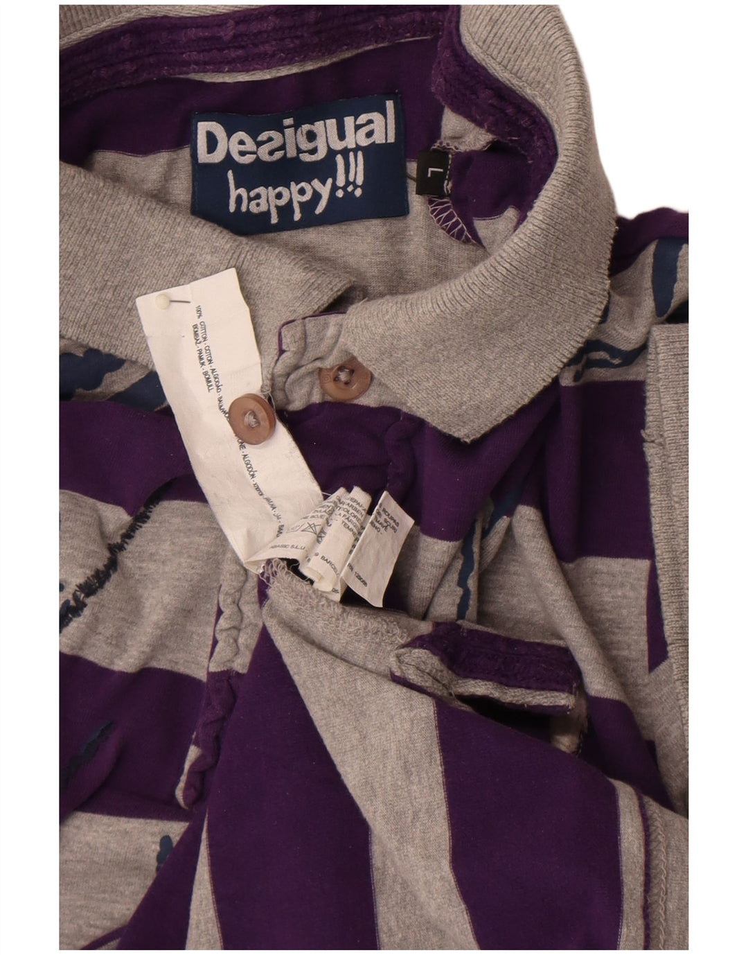 Desigual Herre grafisk poloshirt Stor gråstribet bomuld