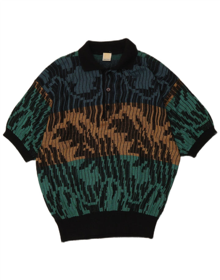 Vintage Herre abstrakt mønster Polo Neck sweater IT 48 Medium Multico